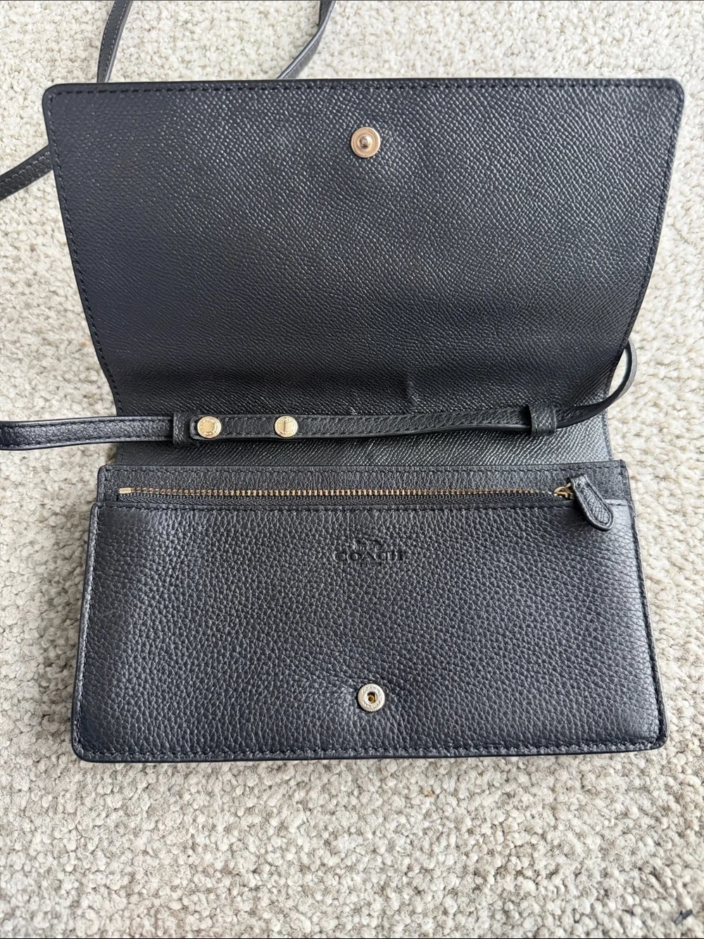 Coach Black Pebbled Leather Crossbody Wallet with Gold Logo - Picture 3 of 6
